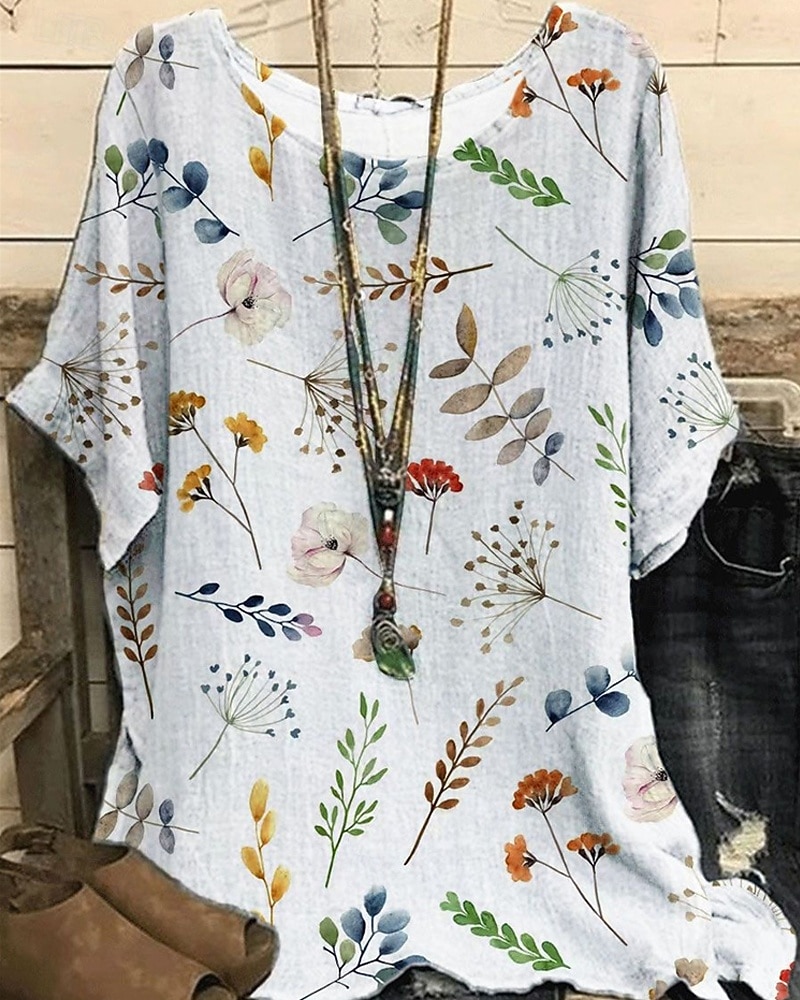 Per donna Camicia Maglietta Stampato Fiori Elegante Moda Moderno Manica Corta Girocollo Top Regolari Quotidiano Weekend Bianco Giallo Verde chiaro Viola Verde Estate del 2026 a $23.99 –P2