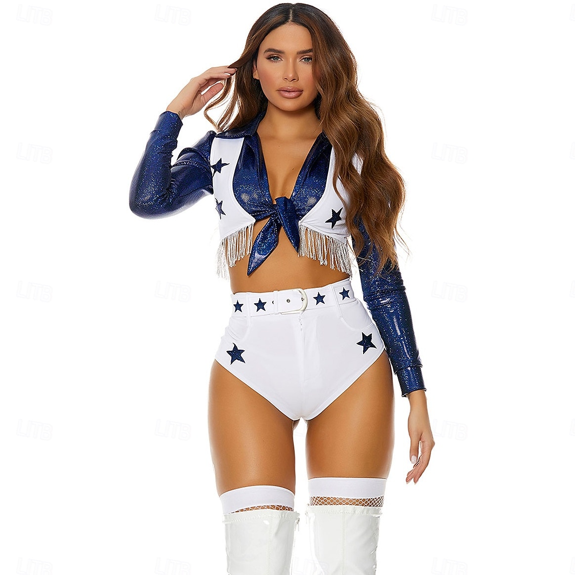 Cowboys de Dallas pompom girl Tenues Costume Ensemble deux pièces Drag & Glam Impression d'étoiles Femmes Adulte Défilé de la Fierté Mois des Fiertés Halloween Carnaval Costume de carnaval facile de 2025 ? $41.99 –P2