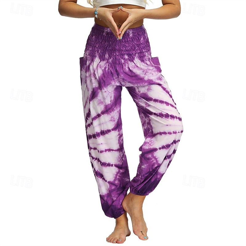 Retro Vintage Boho 1970s Harem pants Yoga Pants Hippie Tie Dye Smocked Waist Rainbow Fancy Dress Women's Halloween Carnival Pride Parade Pride Month Festival Adults' Pants 2026 - $27.99 –P10
