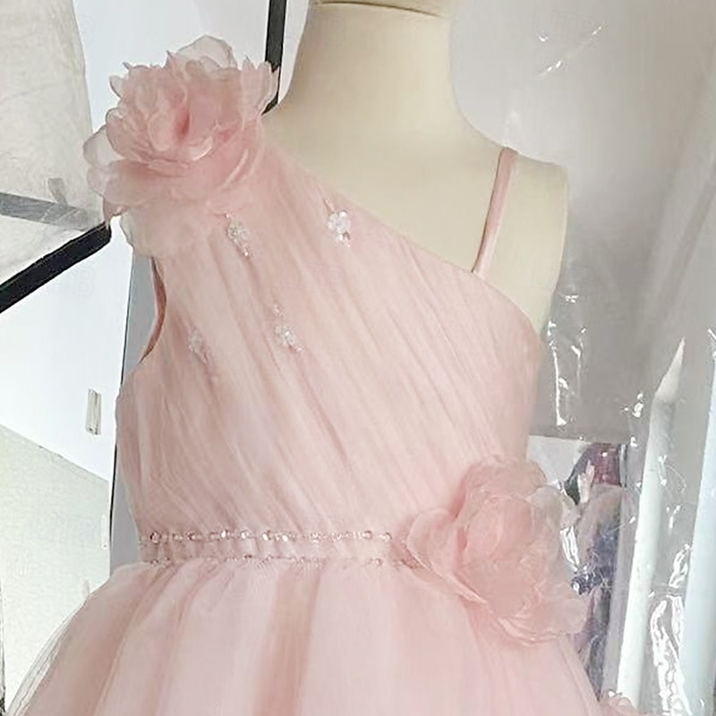 Copii Fete Rochie de fată cu flori Rochie pentru prima comuniune Rochie de petrecere Culoare solidă Fără manșon Manșon Lung Performanță Nuntă Petrecere Plasă Prințesă Dulce Plasă Mijloc Rochie teac 2025 - $112.99 –P7