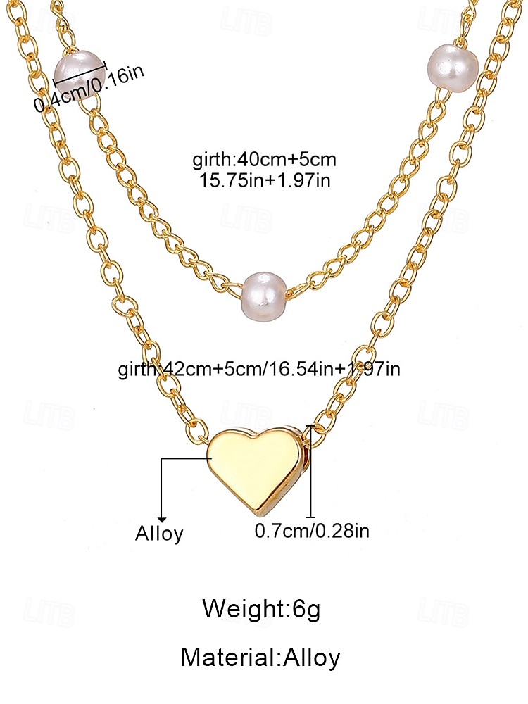 Women's Gold Heart Pendant Necklace and Bracelet Set – Dainty Layered Chain with Pearl Beads, Elegant Romantic Jewelry for Gifts, Weddings, and Everyday Wear 2026 - $5.99 –P7