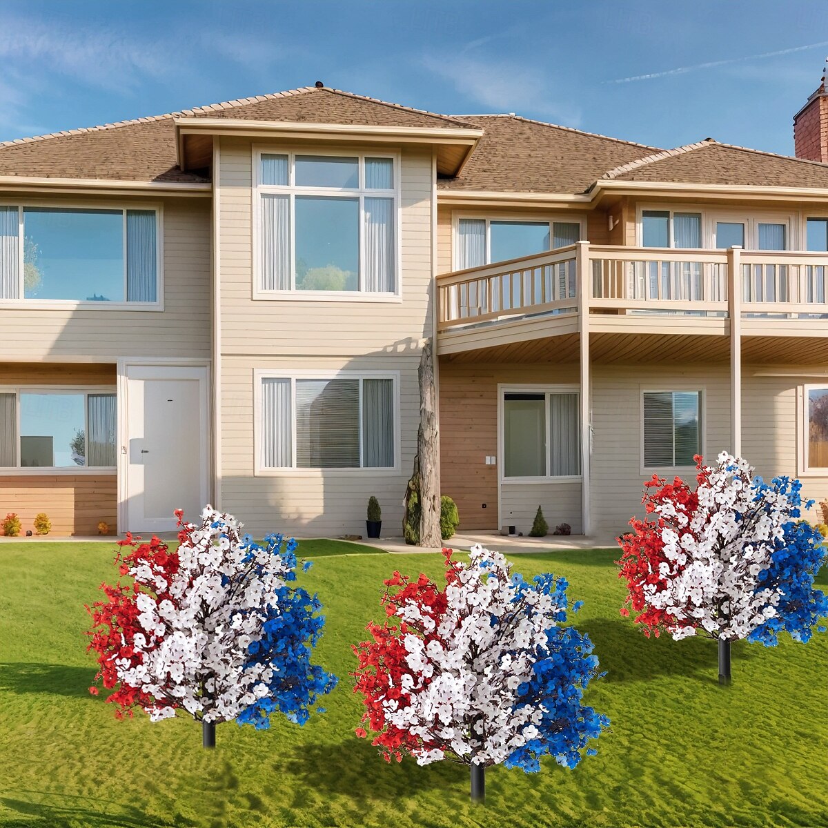 Patriotic Artificial Flower Stakes, 4th of July Red White Blue Gypsophila with Flags and Ground Picks, Memorial Day Grave and Yard Decorations for Veterans Day, Independence Day Decor 2025 - $34.99 –P3