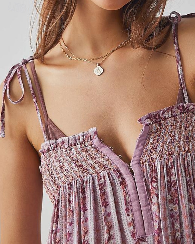 Damen Normal Overall Streetwear Blumen Ärmellos U-Ausschnitt Druck Täglich Wochenende Normale Passform Schwarz Weiß Purpur Sommer 2026 - $31.99 –P16