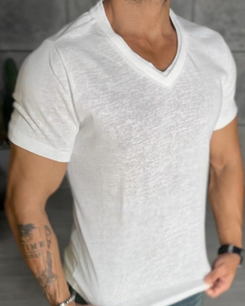 Homens Camiseta Camisetas Camisa de manga curta T-shirt Manga Curta Decote V Verão Tecido Moda Designer Básico Clássico Férias Rua Para Noite Preto Branco cáqui Top Tee para Homens de 2026 por $19.49 –P1