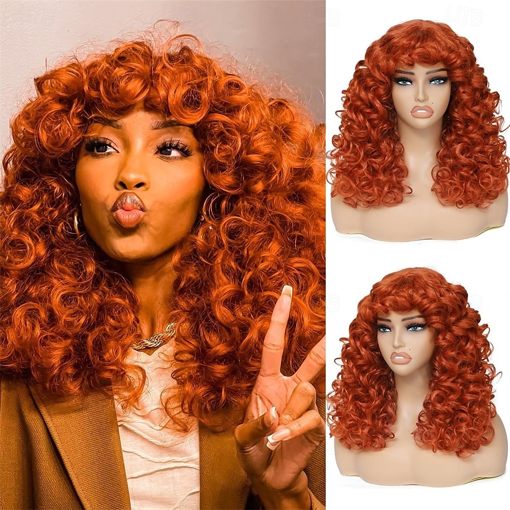 Krullende Pruik Grote Krullende Pruiken voor Witte Zwarte Vrouwen 20 Inch Lange Krullende Afro Pruik met Pony Synthetisch Haar Vervangingspruiken voor Cosplay en Dagelijks Ombre Blonde Halloween 2025 - $27.99 –P11