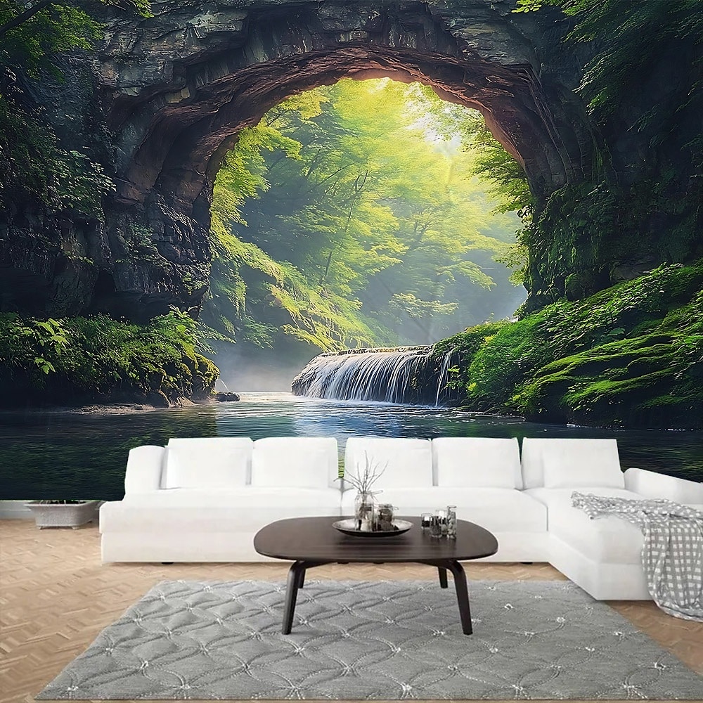 Rock Cave Waterfall Landscape Hanging Tapestry Mural Art Large Tapestry Mural Decoration Photos Background Carpet Curtains Home Bedroom Living Room Decoration 2026 - E£953.06 –P4