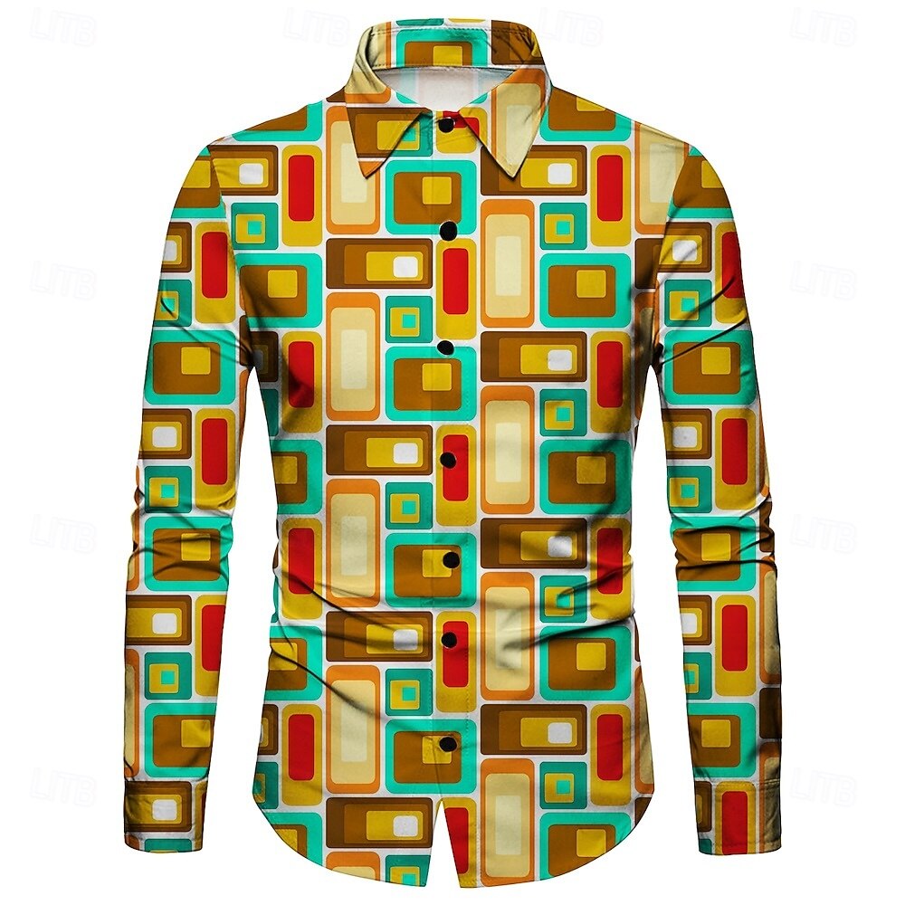 Retrò Vintage Anni '70 Camicia Disco Geometrico Psichedelico Costume Per uomo Halloween Carnevale Festival Musicale Parata dell'Orgoglio Adulti Camicia del 2026 a $23.99 –P3
