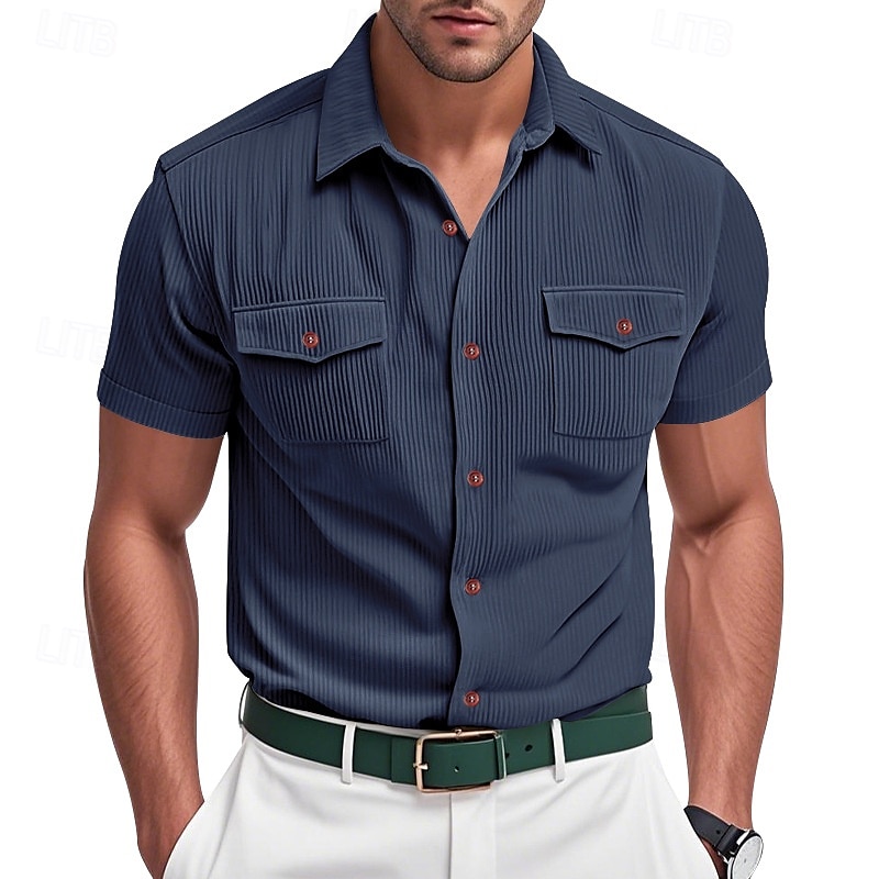 Per uomo Camicia Camicia Estiva Camicia casual Camicia di Velluto a Coste Camicia con Bottoni Camicia cargo Nero Bianco Blu marino scuro Azzurro cielo Albicocca Manica Corta A righe Bavero Casuale del 2025 a $21.99 –P3