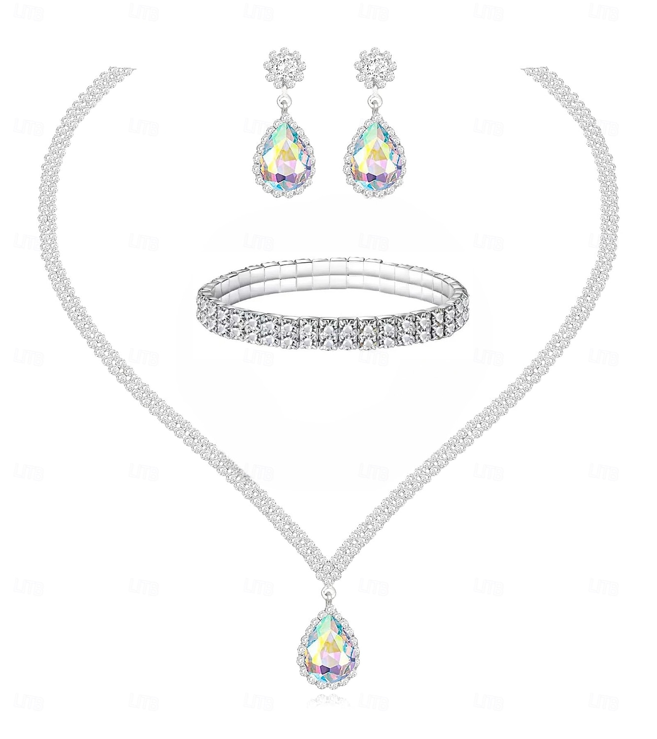 Set di gioielli da sposa, 1 set di orecchini con strass e zirconi, collana e braccialetti, elegante set di gioielli artistici alla moda da donna per matrimoni, feste e abiti da sera. del 2025 a $30.99 –P2
