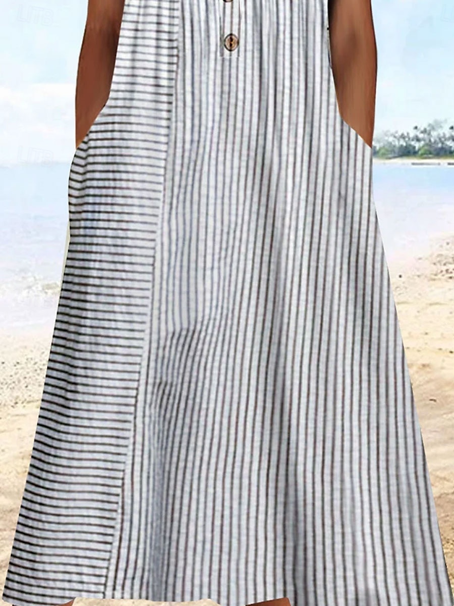 Femmes Robe Midi Robe Décontractée Robe d'Été Robe trapèze Robe d'été Vacances Occasionnel Chaussures de plage Fête Coupe Ample Graphique Rayure Manche Courte Col ras du cou Bleu Gris Été de 2025 ? $36.99 –P3