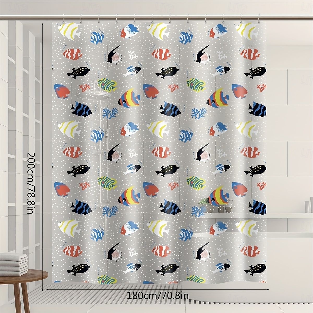 Прозрачная душевая занавеска с тропическими рыбами 180x200см 70"x79" водонепроницаемая легкая поддока душевой занавески PEVA длинные модные занавески для ванны с 12 люверсами и крючками 2026 - $16.49 –P6