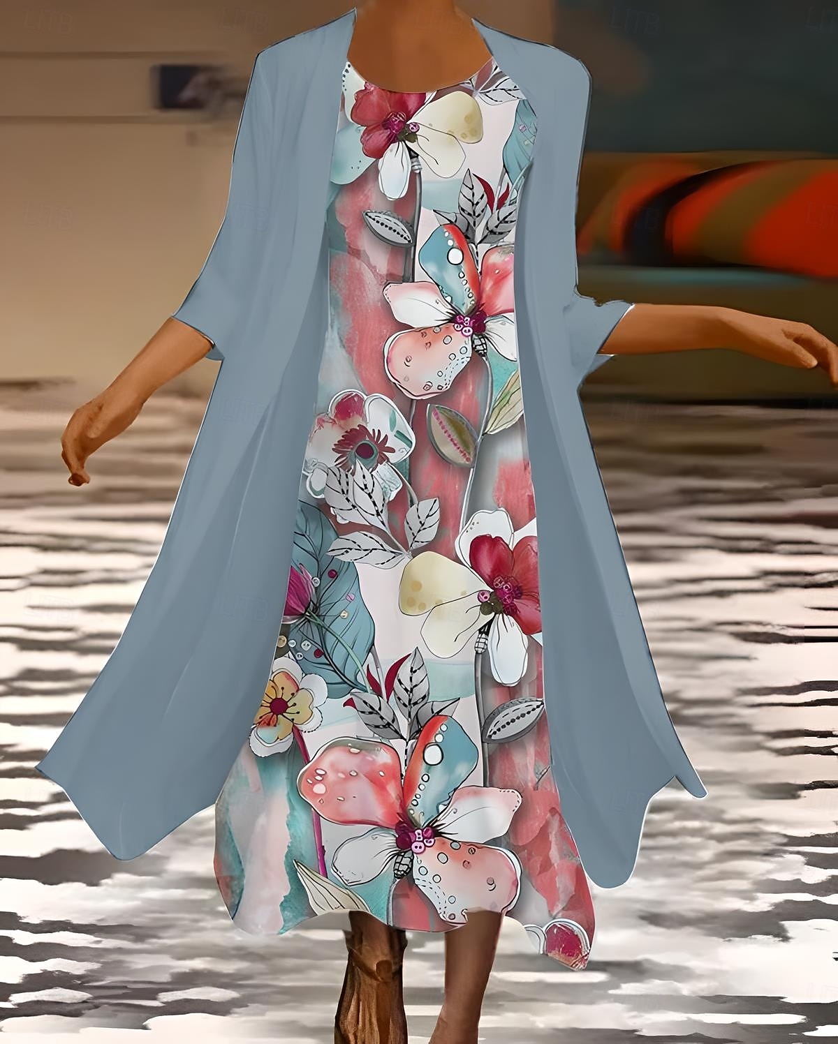 Femmes Robe Ensemble Robe d'été Vacances Occasionnel A Ombre Fleuri Imprimé Robe maxi Manche 3/4 Col ras du cou robe demoiselle d honneur Anniversaire Blanche Bleu Violet Été Printemps Coupe régulière de 2025 ? $36.99 –P3