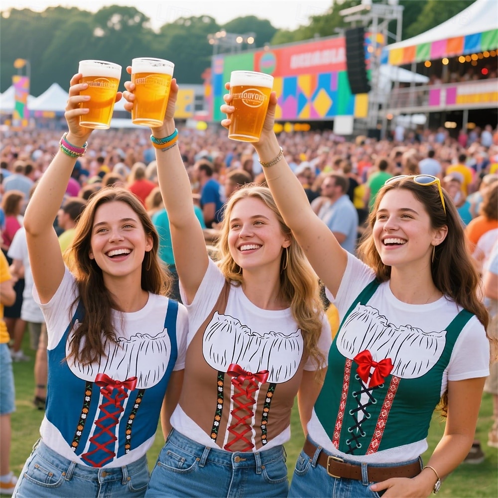 Októberi fesztivál Dirndl nyomtatás Póló bajor München Német Grafikus Kompatibilitás Női Felnőttek Októberi fesztivál Forró bélyegzés Fesztivál 2025 - $17.49 –P2