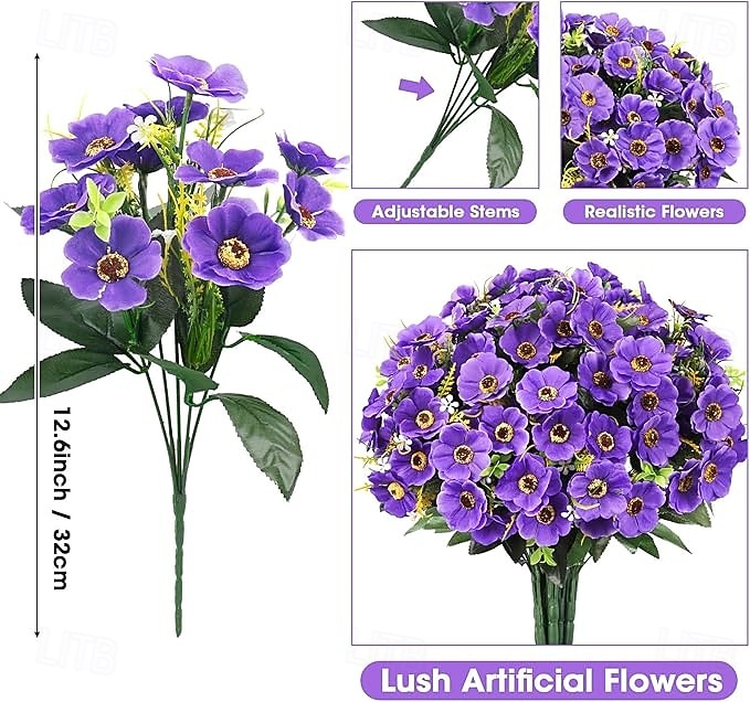 12 חבילות פרחים מלאכותיים לקישוט חוץ פרחי משי חינניים מזויפים צמחים מלאכותיים עמידים בפני UV לקיץ גינה מרפסת חלון חדר עיצוב הבית צהוב 2026 - $35.99 –P12