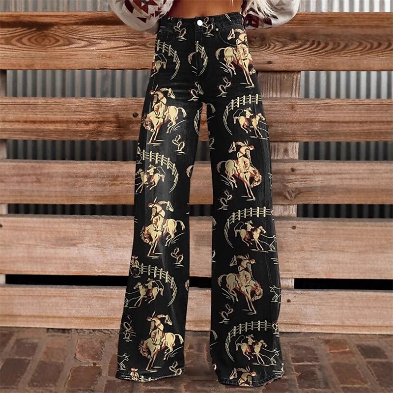 Retró Boho 1970-es évek Nadrágok Széles szárú nadrág Hippi Diszkó Magas derék Retro western pin-up Műfarmer stílus Női Farsang Alkalmi / Napi zenei fesztivál Retro témájú buli Felnőttek Nadrágok 2025 - $35.99 –P4