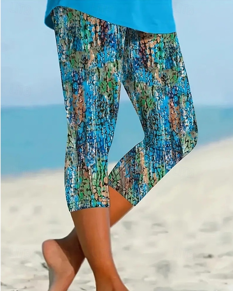 Női Capri nadrágok Leggingek Utcai sikk Boho Borjú-hossz Természetes Virágos Nyomtatott kellemes Kényelmes Hétköznapi viselet Alkalmi Utcai öltözék Kék Lóhere Nyár Normál 2025 - $17.99 –P3