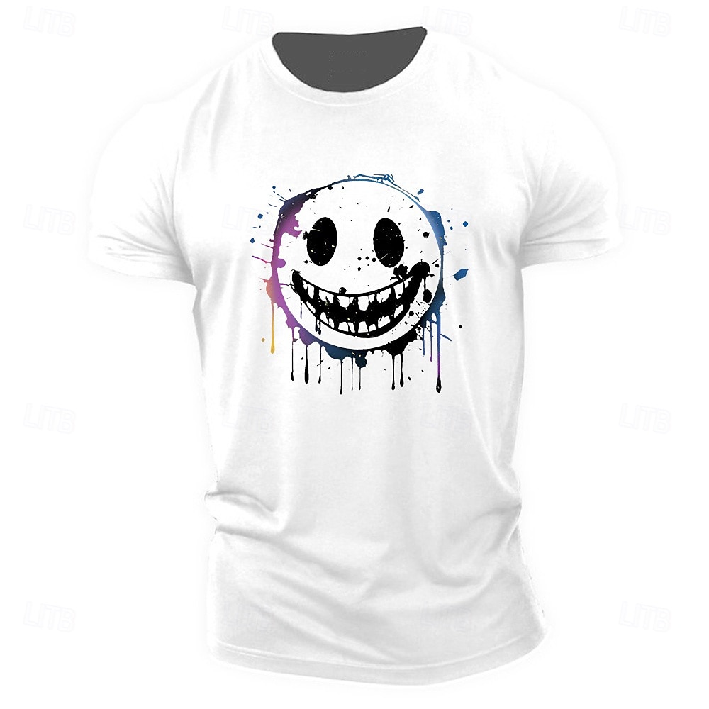 Herr Grafiska tryck Rolig Le ansikte T-shirt Grafiska utslagsplatser Bomull Kortärmad Grafisk Skjorta Heather Grey Svart Vit Bekväm t-shirt Utomhus Gata Modedesignerkläder 2025 - $15.99 –P10