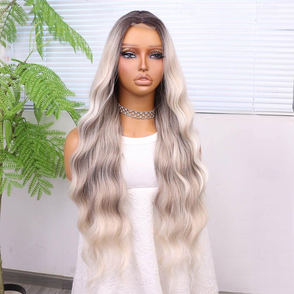 Synthetic Lace Wig Curly Style 28 inch Gray Middle Part U Part Wig Women's Wig Silver grey 2025 - $40.99 –P2