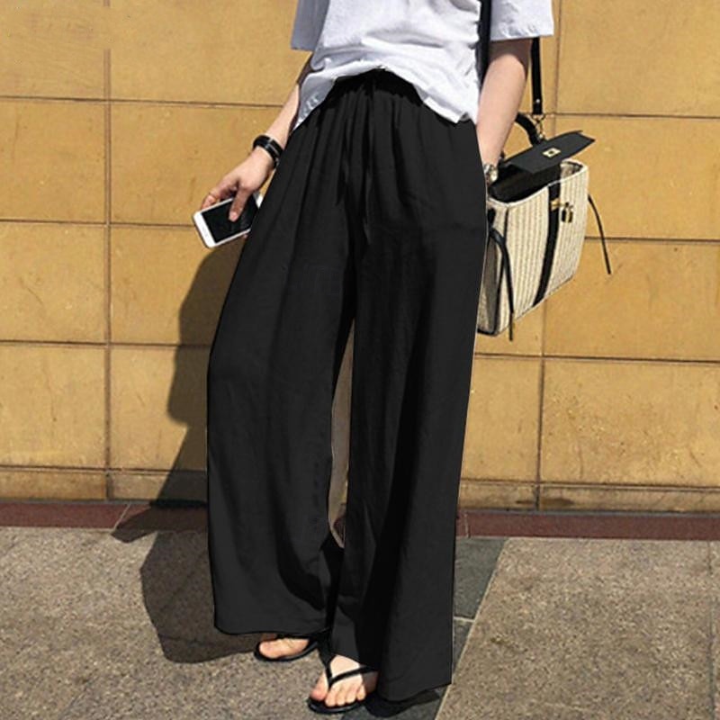 Per donna Pantaloni in cotone e lino Moda Streetwear Comfort Lunghezza intera Naturale Semplice Elastico in vita Comodo All'aperto Confortevole Streetwear Abbigliamento quotidiano Uscire Nero Blu del 2025 a $27.99 –P10