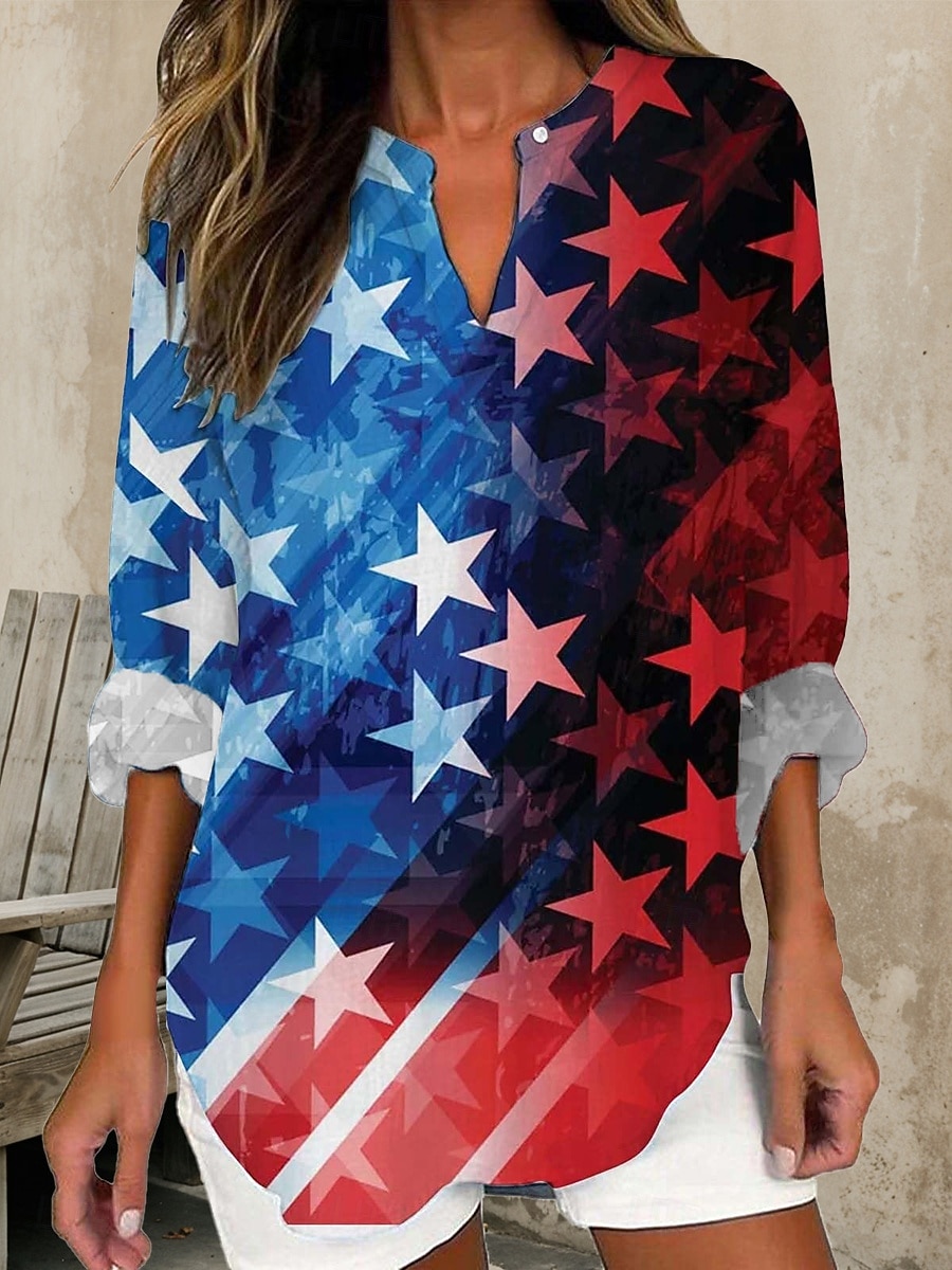 Blusa Patriottica da Donna per il Giorno dell'Indipendenza Simile Lino Traspirante Leggera Tunica Collo a V Manica Lunga Boho Casual Grafica Bandiera Vintage Tropicale Top Regolari Vestibilità del 2026 a $32.99 –P2