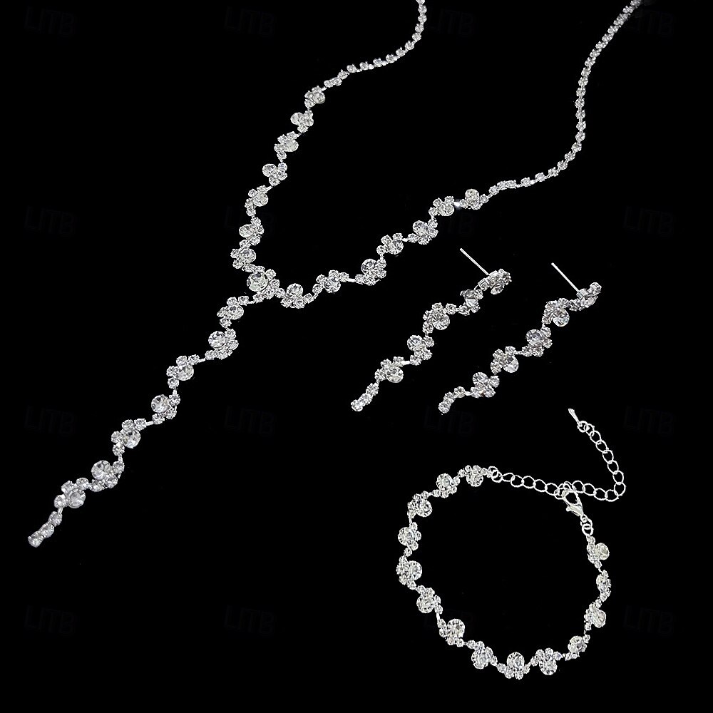 bruidssieradensets 1 set strass-legering 1 armband oorbellen ketting stijlvolle damessieradenset voor bruiloft speciale gelegenheid feest avondkleding 2025 - $33.99 –P3