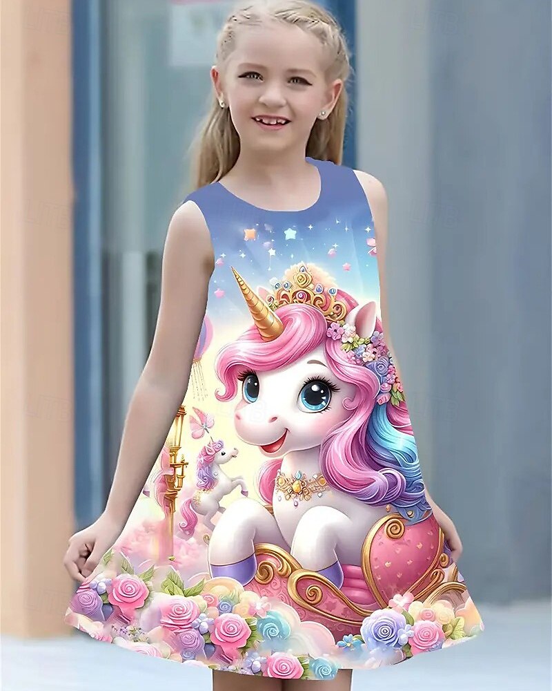 Girls' 3D Unicorn Dress Sleeveless Summer Spring Vacation Daily Holiday Princess Beautiful Sweet Kids 4-12 Years Casual Dress A Line Dress Knee-length Regular Fit 2025 - $13.99 –P2