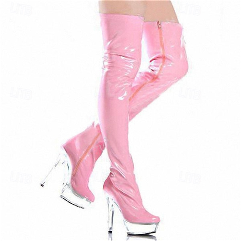 Women's Boots Gladiator Sandals Roman Sandals Heel Boots Indoor Club Thigh High Boots Zipper Platform Round Toe Elegant Casual Minimalism Patent Leather Zipper Black / White Red / White Colorful 2025 - $89.99 –P5