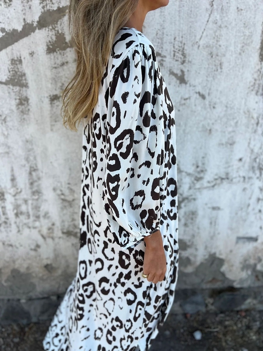 Damen Maxikleid A Linie Kleid Lässig Outdoor Ausgehen Normale Passform Leopard Langarm V Ausschnitt Weiß Himmelblau Dunkelgrün Grün Sommer 2025 - $21.99 –P2