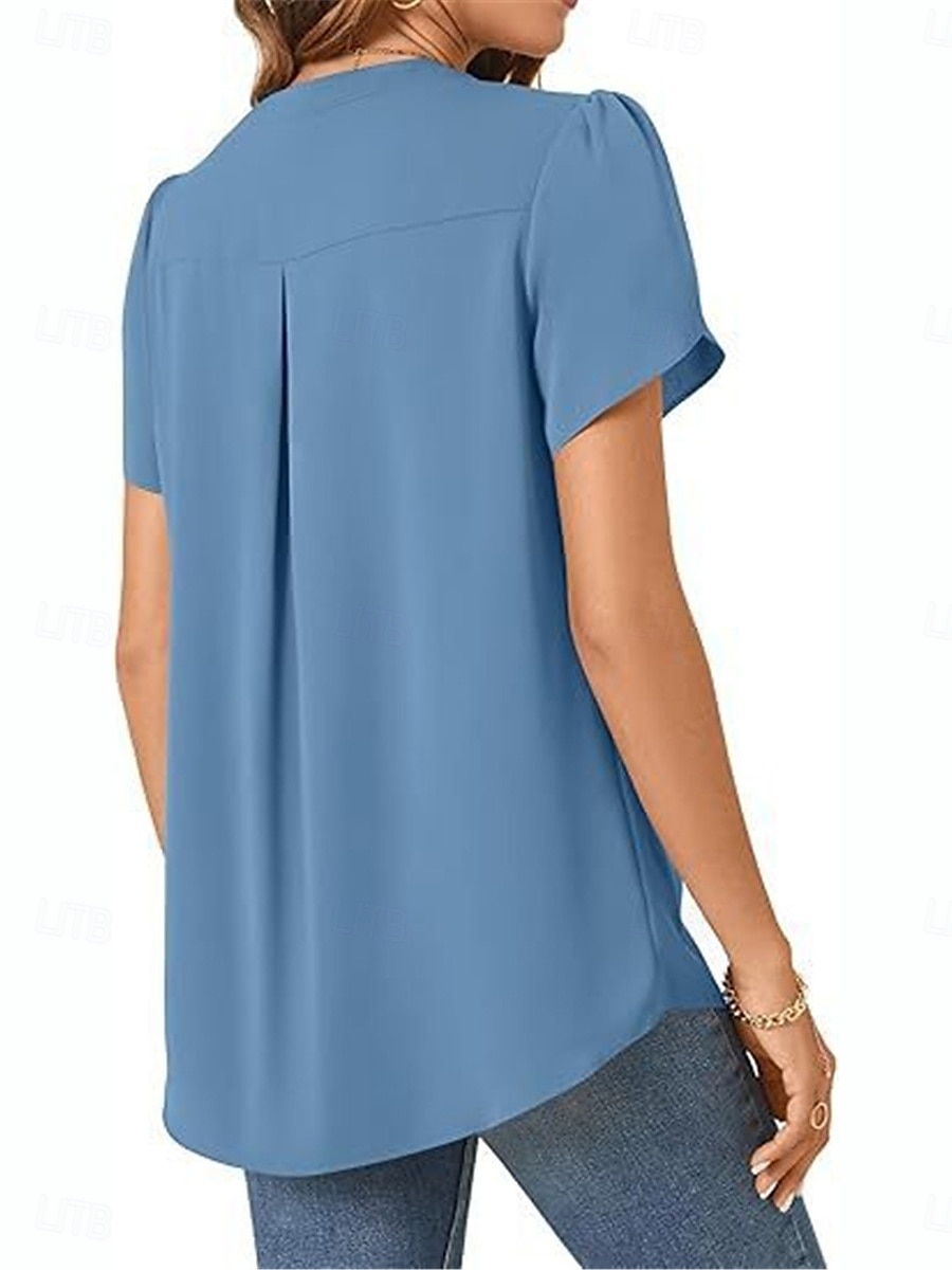 Femmes Chemisier Couleur Unie Élégant Basique Occasionnel Manche Courte Col en V Hauts Réguliers Quotidien Noir Blanche Bleu Vert Abricot Été de 2025 ? $19.99 –P12