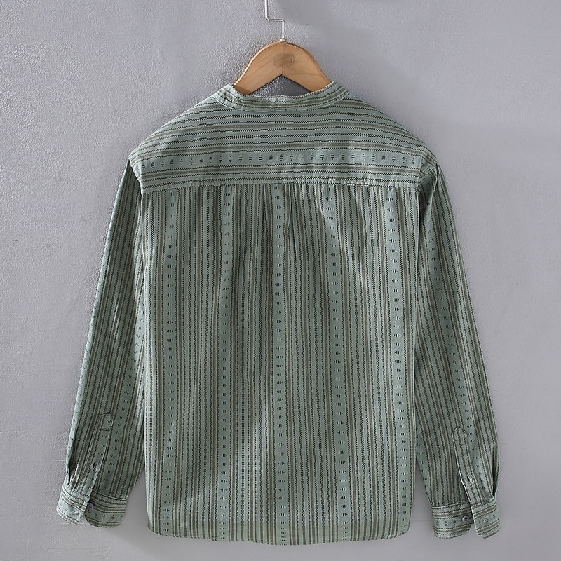 Per uomo Camicia Camicia Estiva Camicia casual Camicia da Spiaggia Camicia con Bottoni Verde Kaki Manica Lunga A righe Colletto alla coreana Vacanza Camicia hawaiana Tasca Abbigliamento Poliestere del 2025 a $24.99 –P2