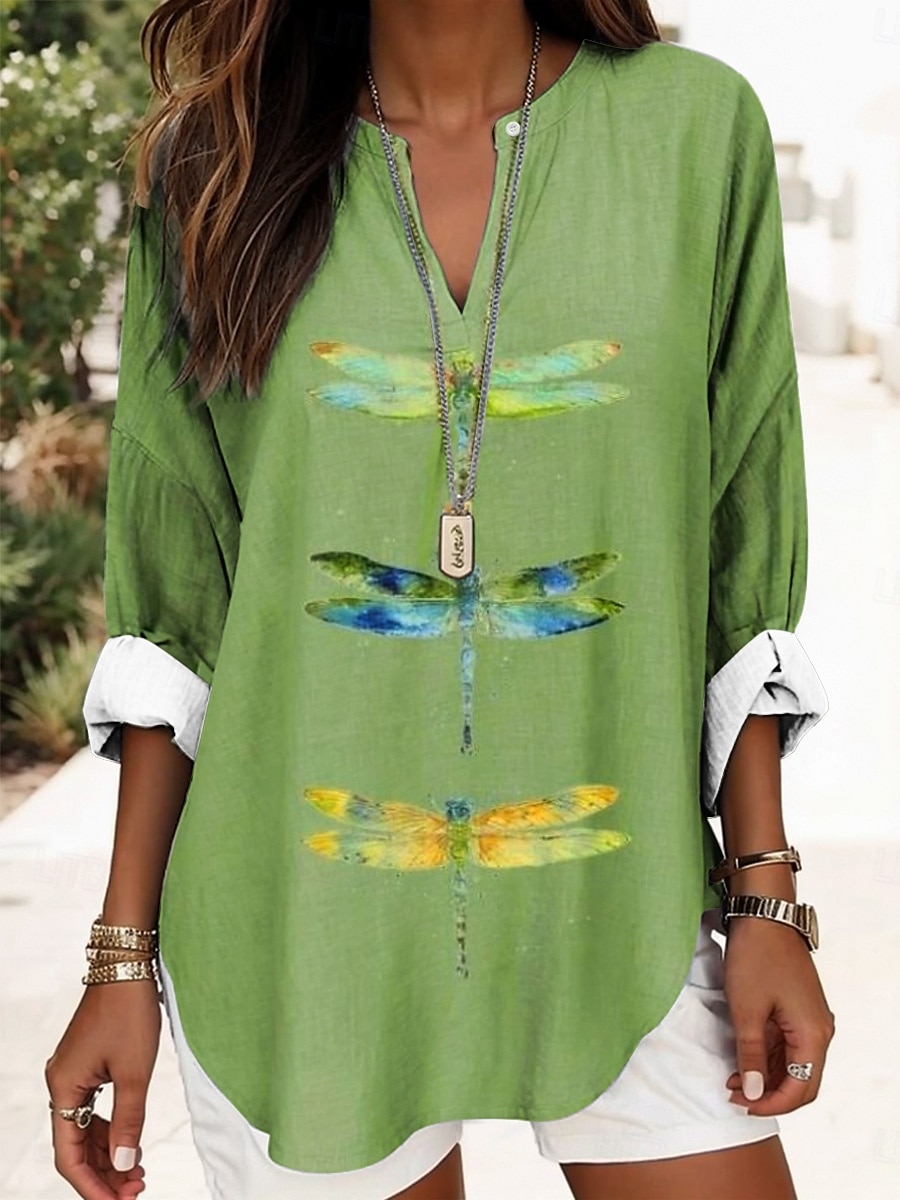 Women's Shirt Graphic Animal Vintage Tropical Hawaiian Long Sleeve V Neck Regular Tops Daily Holiday Beach Wear Print White Blue Purple Green Light Blue Summer Spring 2025 - $19.99 –P6