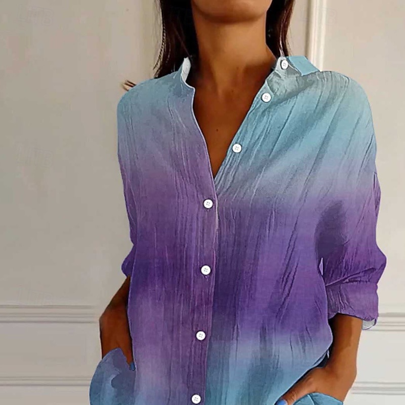 Dame Skjorte Bluse Batikkfarget Moderne Fritid Langermet Skjortekrage Vanlige topper Ferie Ut på byen Knapper Lilla Sommer 2025 - $25.99 –P2