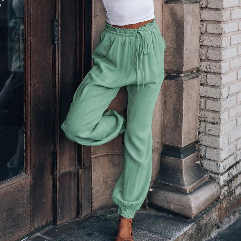 Femmes Slacks Pantalons Occasionnel Longueur complète Naturel Uni Avec Poches Conception à cordon élastique Confortable Extérieur Fête Décontracté Quotidien Week-end Vin Noir Vert Claire Vert Véronèse de 2025 ? $18.99 –P5