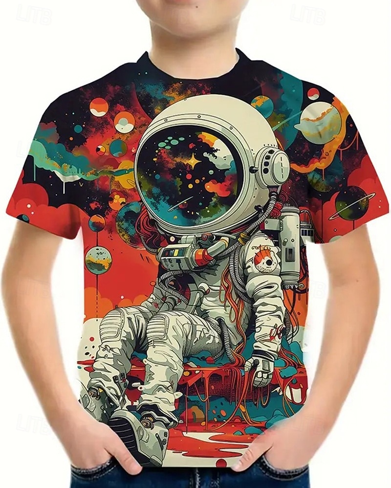 Jungen 3D Astronaut T-Shirt Kurzarm Sommer Frühling Mode Basic Kinder 4-12 Jahre Rundhalsausschnitt Outdoor Lässig Täglich Normale Passform 2026 - $11.99 –P4