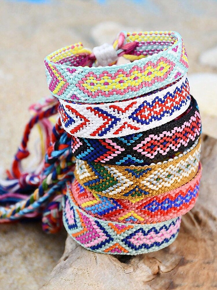 Pulsera de la amistad trenzada con borlas hecha a mano en Nepal para mujer, pulsera de la amistad con patrón étnico colorido, estilo bohemio, adecuada para uso casual, playa y al aire libre. 2025 - $7.99 –P6