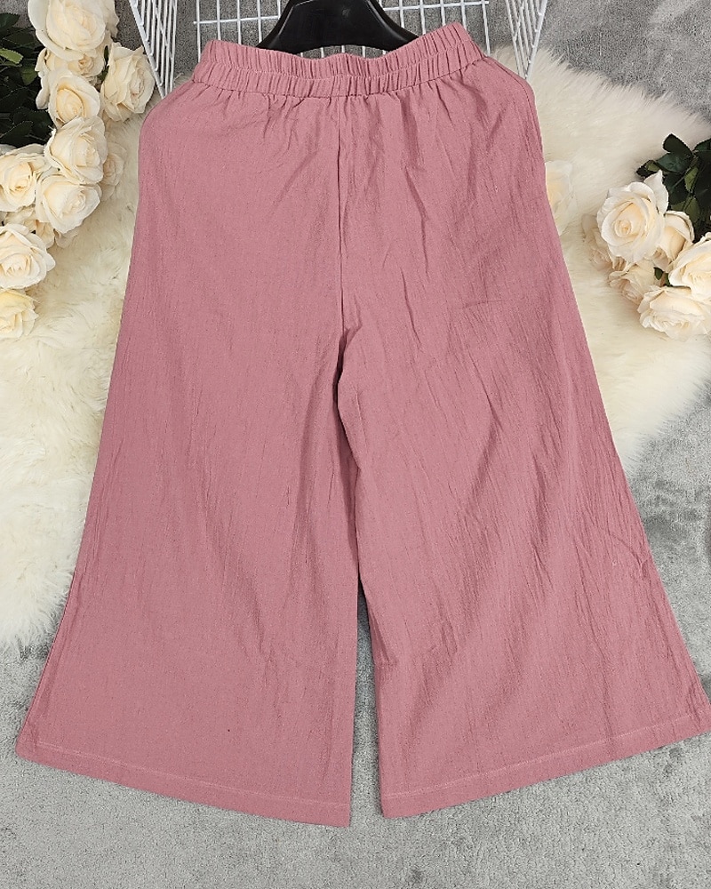 Damen Hose aus Baumwollleinen Stoffhosen Streetwear Boho Volle Länge Natürliche Taille Blume Tasche Elastischer Bund Drucken Bequem Außenbereich Ferien Ausgehen Hellrosa Sommer Normale Passform 2025 - $22.99 –P3