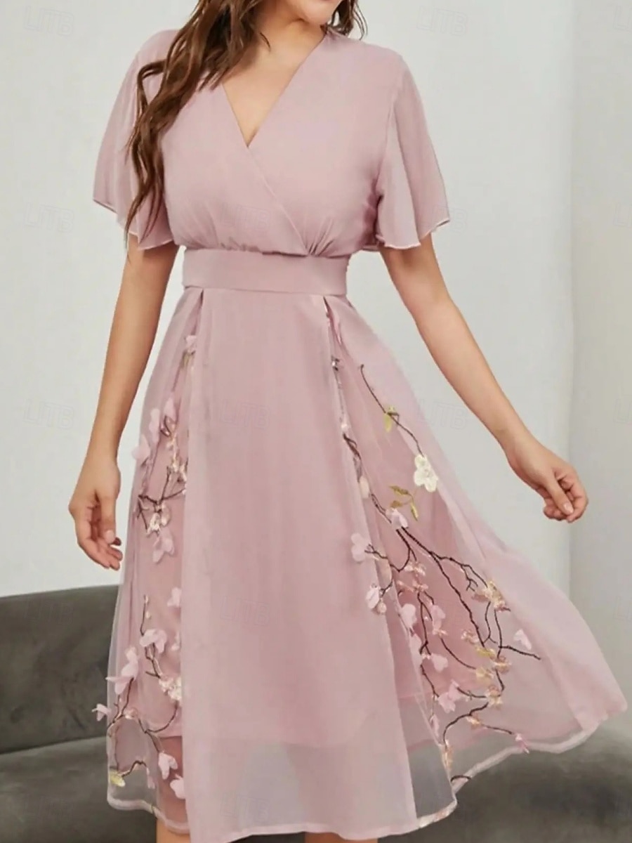 Damen Midikleid A Linie Kleid Sommerkleid Lässig Täglich Normale Passform Blumen Kurzarm V Ausschnitt Rosa Sommer 2025 - $36.99 –P6