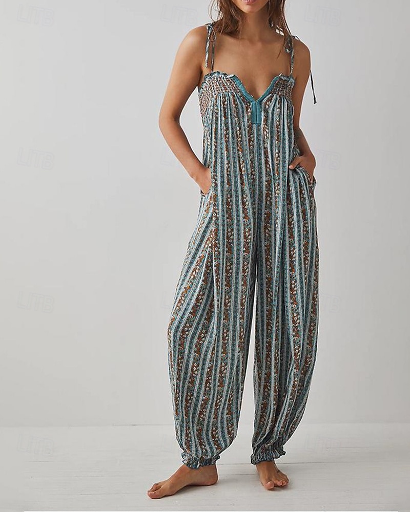 Damen Normal Overall Streetwear Blumen Ärmellos U-Ausschnitt Druck Täglich Wochenende Normale Passform Schwarz Weiß Purpur Sommer 2026 - $31.99 –P11