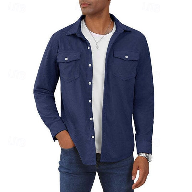 Herren Hemdjacke Überhemden übergangsjacke Täglich Verschleißfest Tasche Sommer Frühling Einfach Klassisch Revers Dunkelgrau Schwarz Gelb Wein Marineblau Jacken 2025 - $38.99 –P18