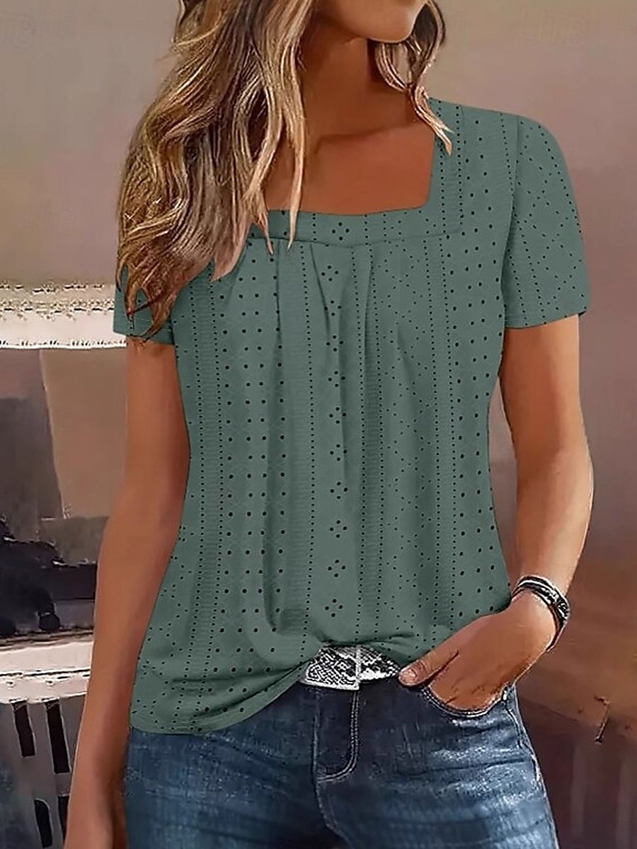 Damen T Shirt Einfarbig Elegant Stilvoll Basic Kurzarm Quadrathals Normale Oberteile Täglich Schwarz Weiß Rosa Blau Purpur Sommer Frühling 2025 - $19.99 –P8
