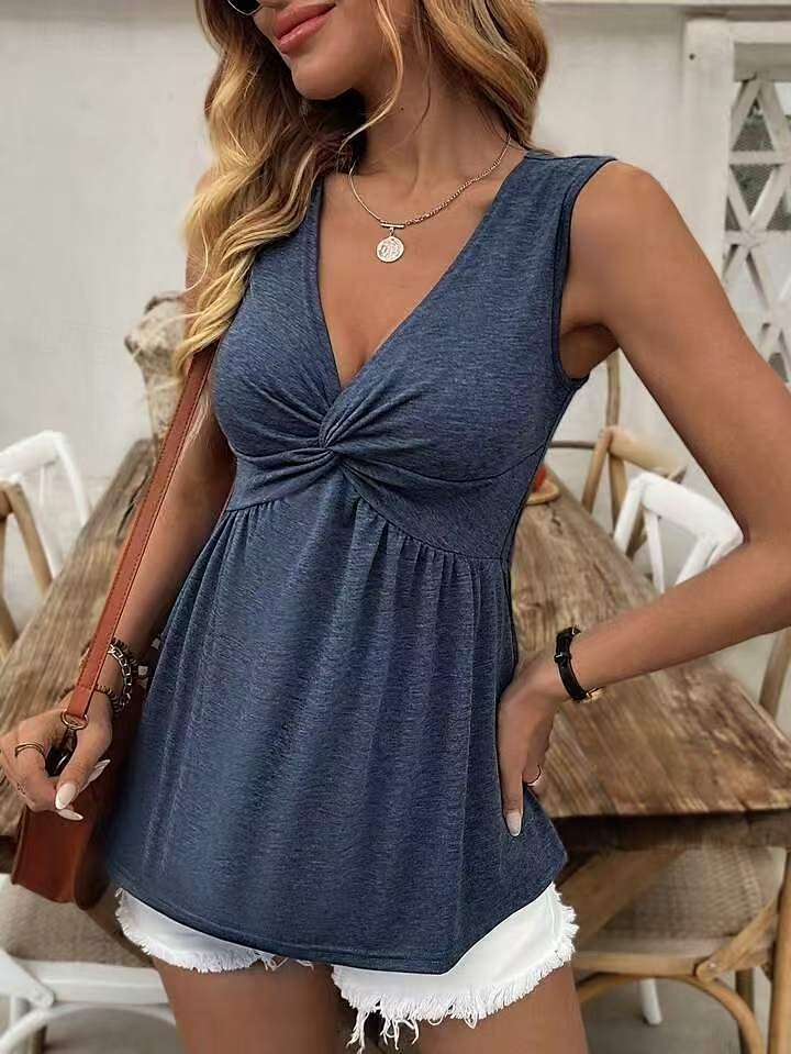 Camisole Femei Culoare Unică Simplă Elegantă Casual Fără Mâneci Gât În V Topuri Regulate Zi cu Zi Sărbătoare Strâns Alb Albastru Portocaliu Verde Gri Vară Primăvară 2025 - $17.99 –P6