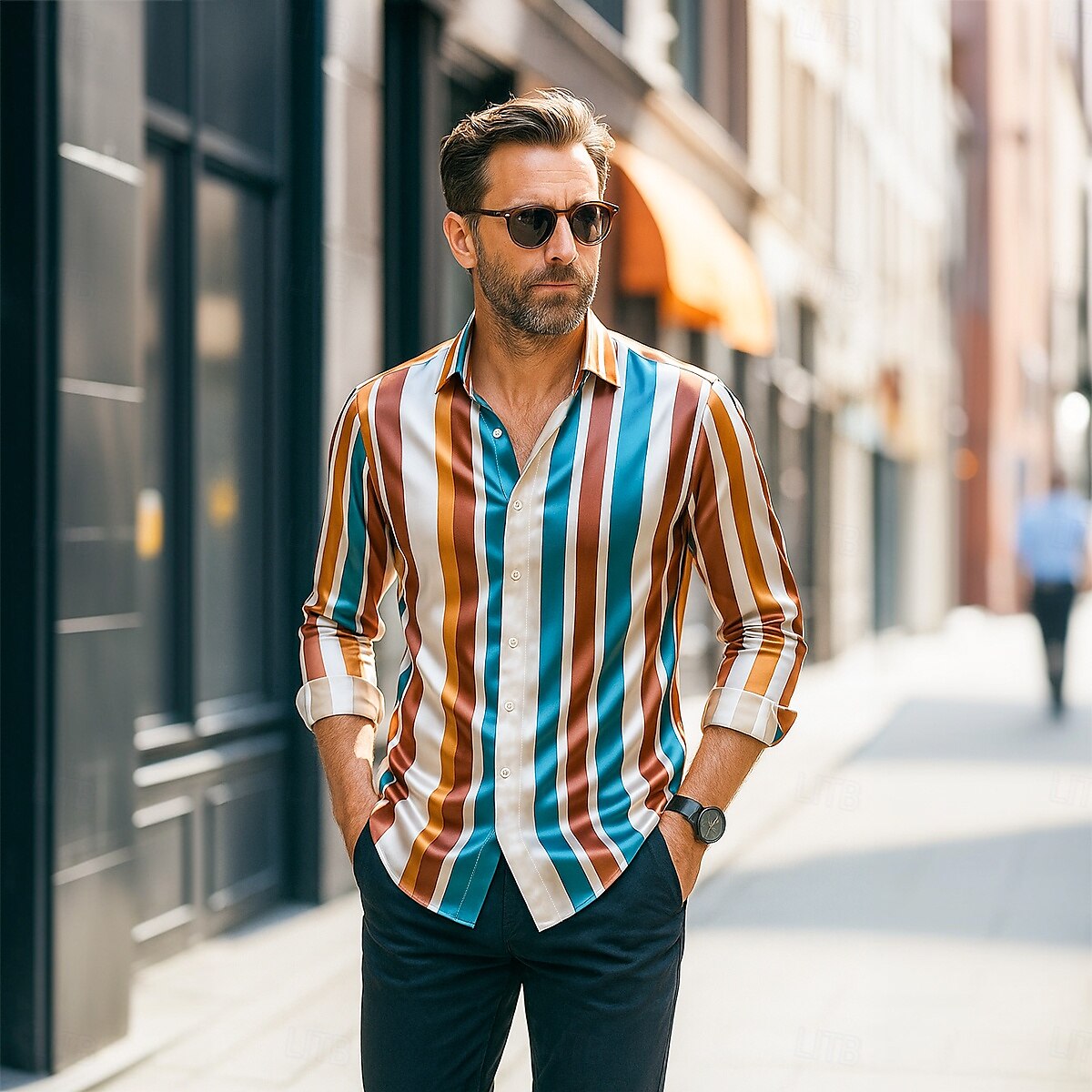 Herren Hemd Satinhemd Gestreiftes Hemd Freizeithemd Knopfhemd Gestreift Hochzeit Urlaub Regenbogen Langarm Kragen Frühling & Herbst Bekleidung 2025 - $27.99 –P2