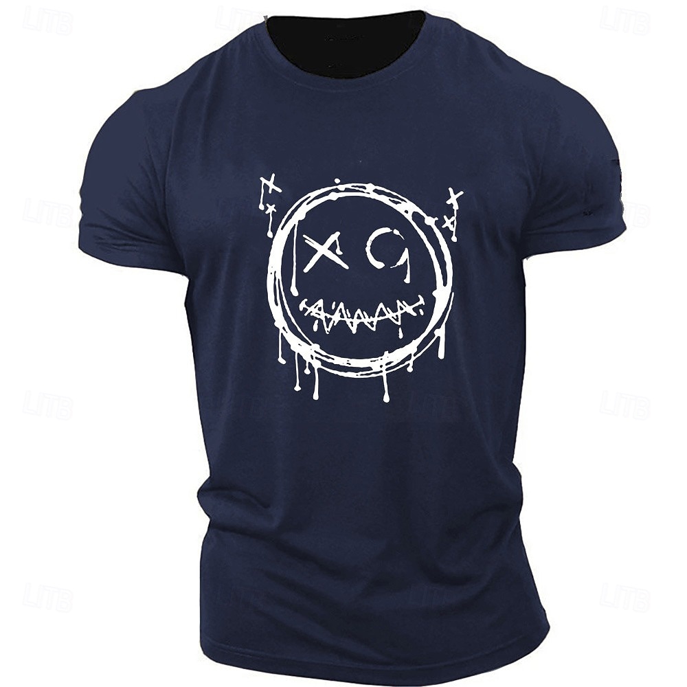 Herr Tecknat Grafiska tryck Rolig Le ansikte T-shirt Grafiska utslagsplatser Bomull Kortärmad Grafisk Skjorta Heather Grey Svart Vit Bekväm t-shirt Utomhus Gata Modedesignerkläder 2025 - $15.99 –P6