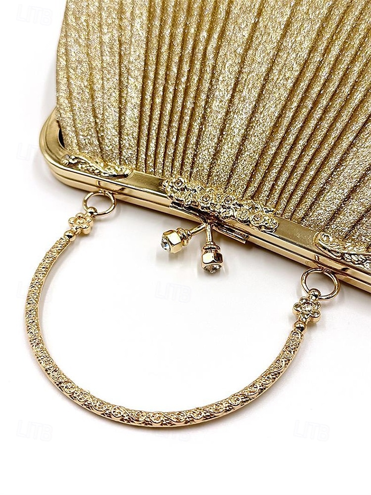 Poșetă de seară plisată cu sclipici pentru femei, cu mâner vintage auriu – geantă elegantă și formală pentru nunți, petreceri și cocktailuri 2025 - $24.99 –P8