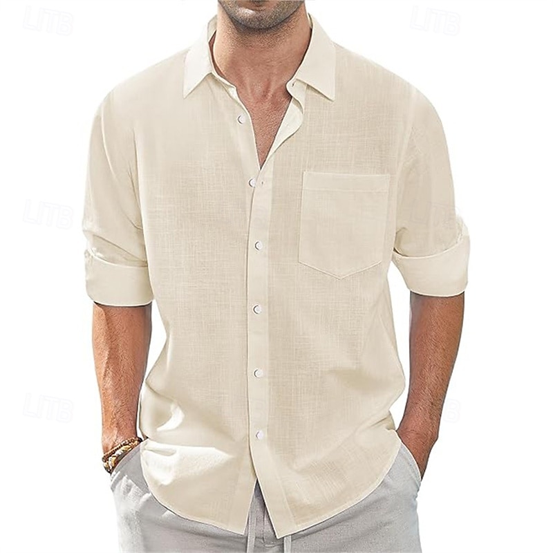 Per uomo Camicia Camicia di lino Camicia casual Camicia con Bottoni Camicia di cotone Semplice Vacanza Camicia hawaiana Bianco Blu marino Azzurro cielo Cachi Manica Lunga Bavero Primavera Autunno del 2025 a $16.49 –P5