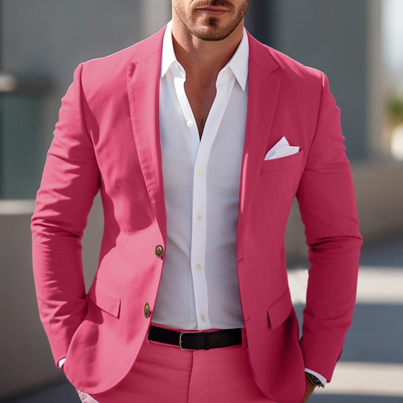 Herren Abschlußfeier Blazer Geschäft Cocktailparty Hochzeitsfeier Mode Lässig Frühling & Herbst Polyester Einfarbig Knöpfe Tasche Bequem Einreihig Blazer Hellrosa Gelb Rosa Königliches Blau 2025 - $53.99 –P4