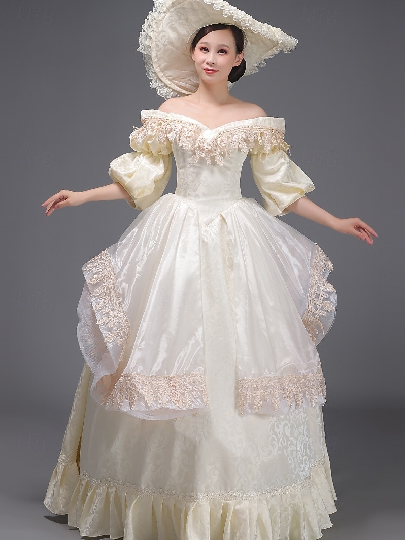 ancien Rococo Renaissance Maxi Robe Normal Juliette Princesse Mariée Plissé Volanté Princesse Col rond Déguisement Femmes Halloween Carnaval Mascarade Performance Soirée Halloween Adultes Toutes de 2025 ? $204.69 –P3