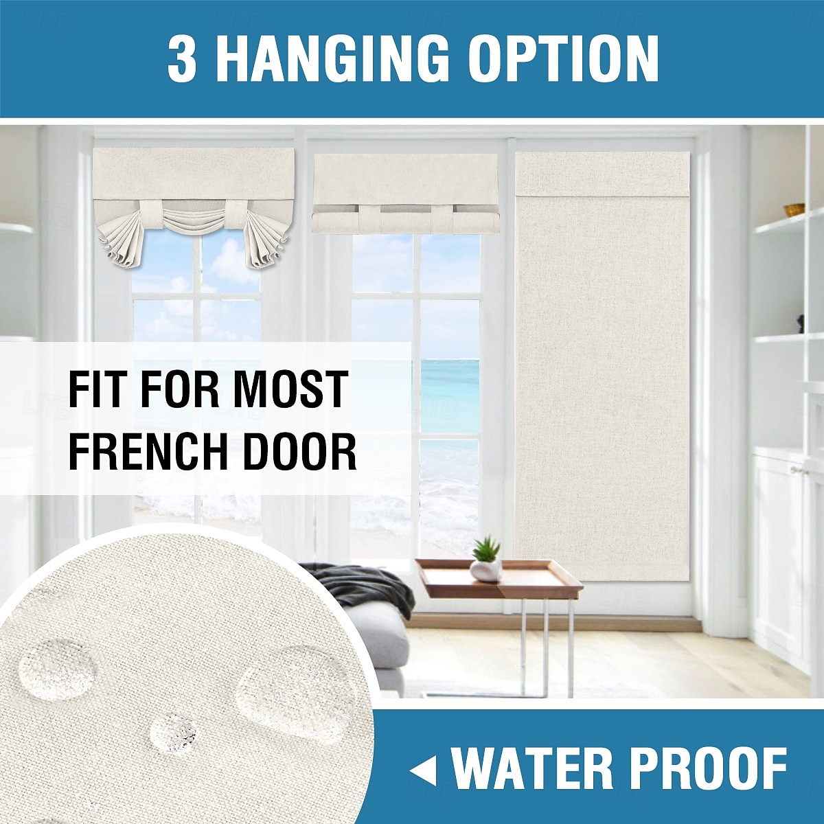 Linen Window Cover French Glass Door Curtain Blackout Tie Up Roman Shades Self Stick Thermal Insulated Tricia Light Block Room Darkening Privacy Blinds, 1 Panel 2026 - $24.99 –P3