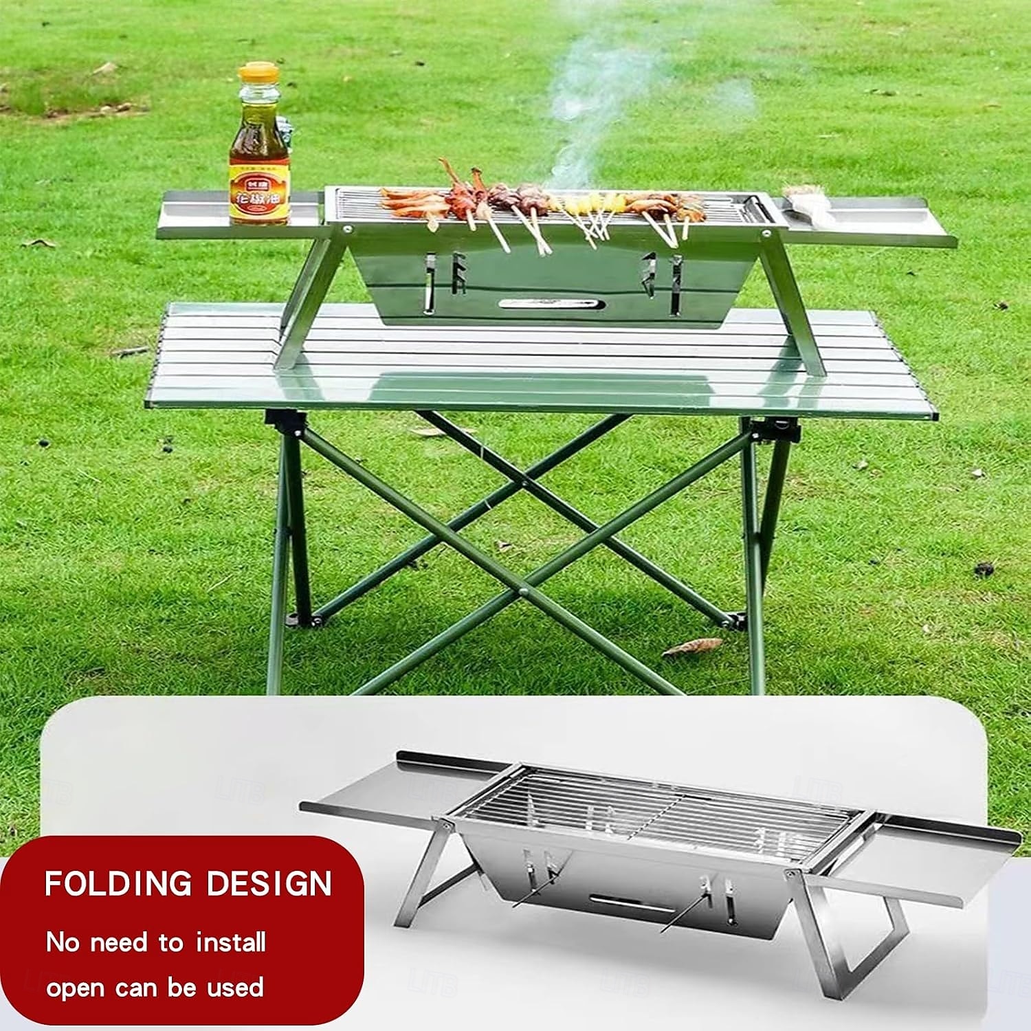 Portable Charcoal Grill, Outdoor Small Grill, Folding Stainless Steel 304 Grill for Camping, Backyard, Boat 2025 - $28.99 –P7