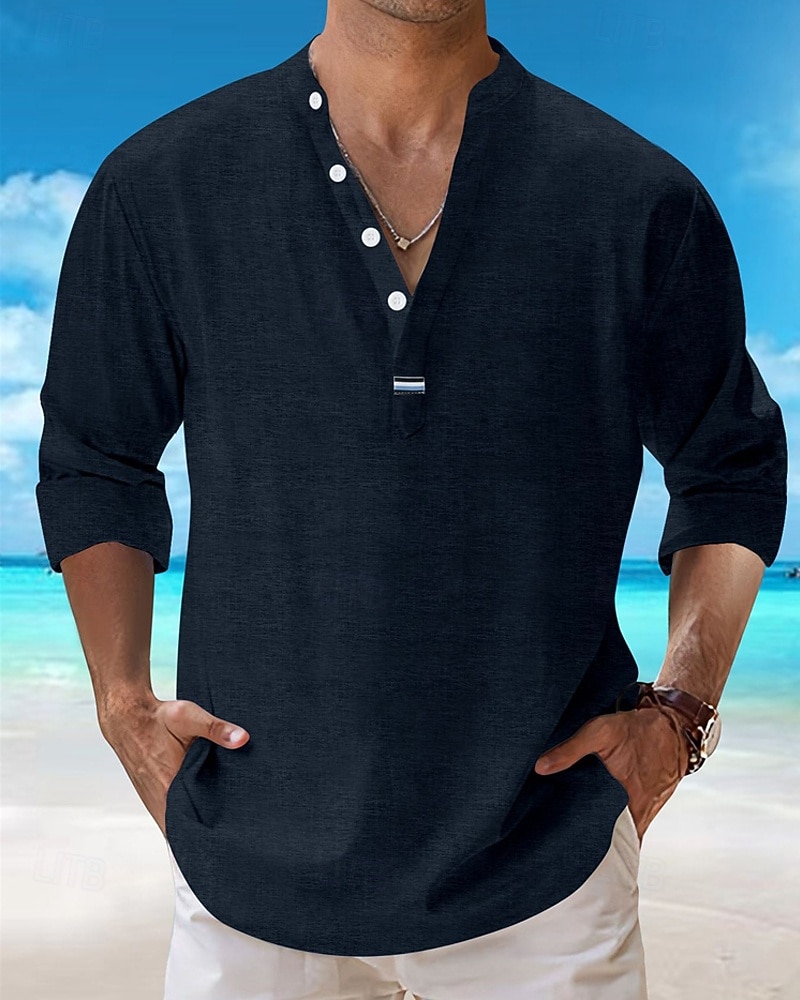 Men's Shirt Popover Shirt Summer Shirt Casual Shirt Beach Shirt Black White Pink Navy Blue Sky Blue Long Sleeve Plain Lapel Vacation Hawaiian Clothing Apparel Cotton Blend Fashion Casual Comfortable 2026 - $31.99 –P3